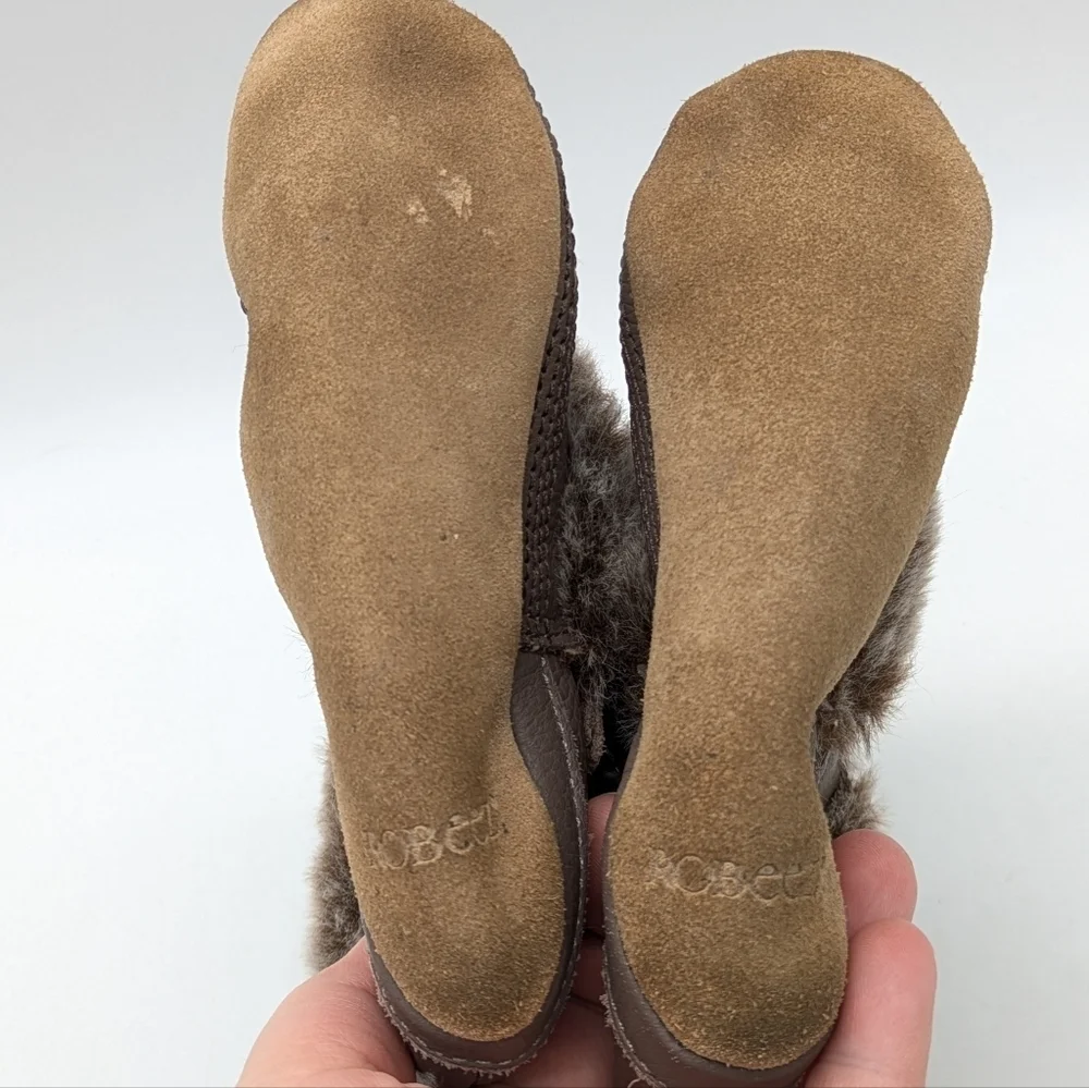 Robeez Brown Leather Faux Fur Baby Boot Shoe 18-24mo